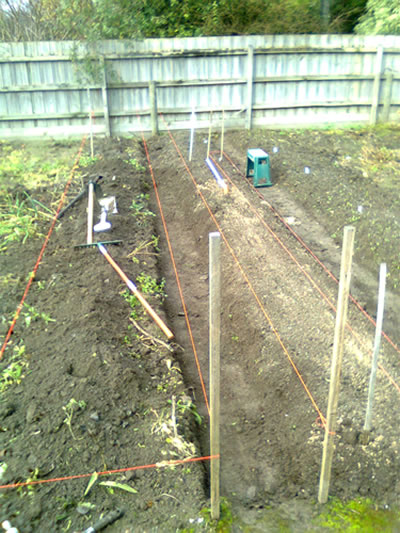 MirbooVegieGarden1 My brother's vegie garden in Tinytown, featuring a honking great trench. For potatoes? Or murdered neighbours?