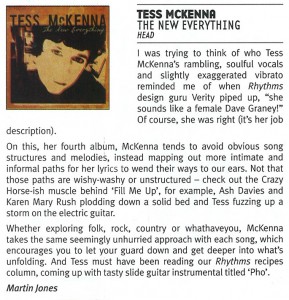 RhythmsReviewJAN2011W1 Review of Tess's latest CD, The New Everything, Martin Jones, Rhythms magazine, Jan 2011