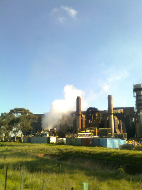 The Satanic Mill - Metal Recycling plant on the Federation trail, big and black with steam fooshing out